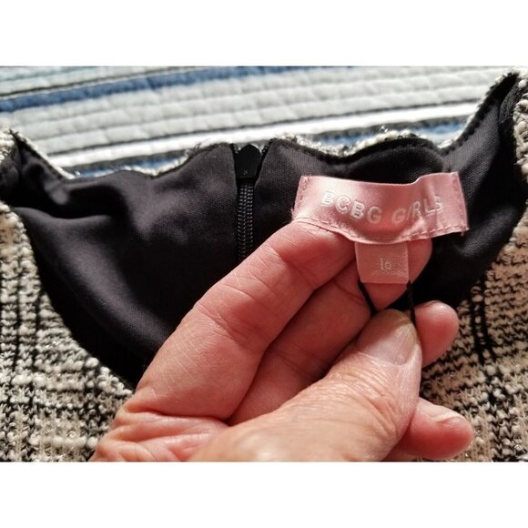 BCBG GIRLS Dress Short Sleeves Metallic Tweed Bodice Black Layered Net Skirt 16 - Picture 5 of 10